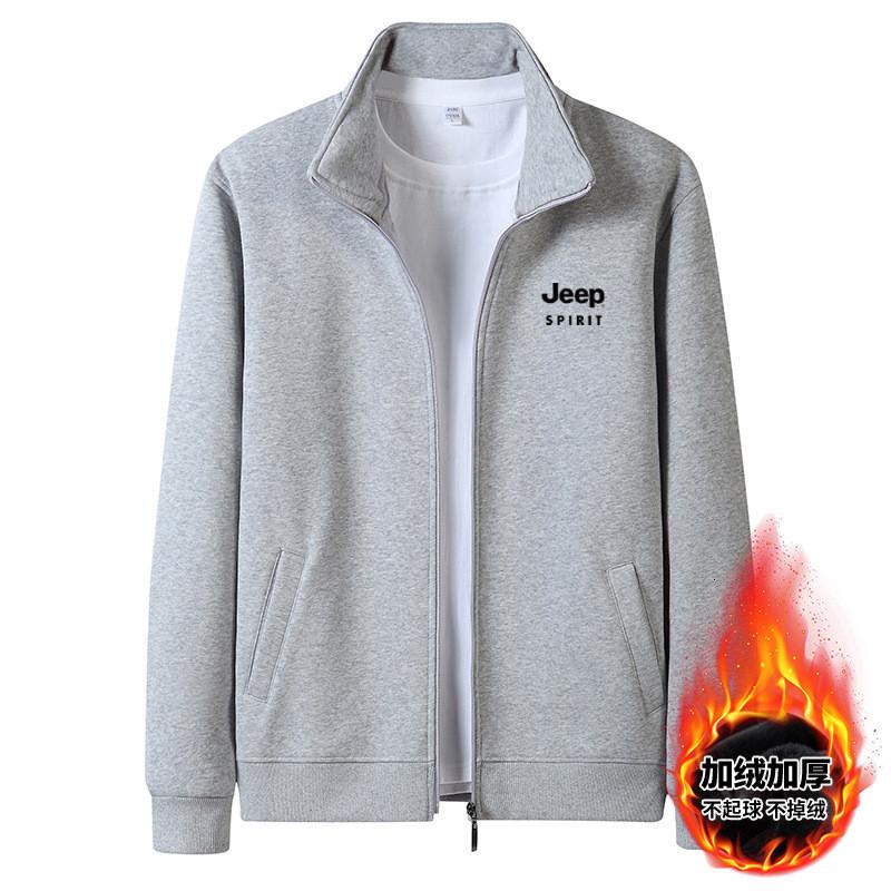 JEEP SPIRIT吉普男士长袖大码休闲宽松拉链开衫立领加绒卫衣