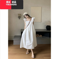 YIBUSHENG清新方领飞飞袖连衣裙女季新款时尚蝴蝶结设计感别致蓝色长裙子