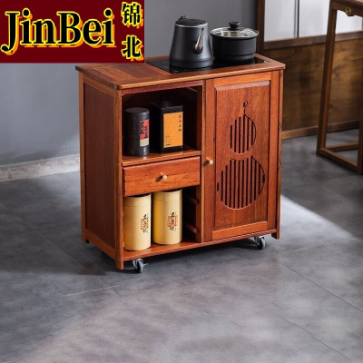 锦北实木移动茶水柜茶桌边柜泡茶台烧水壶一体边柜单门单抽防烫电器