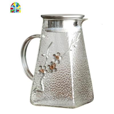 冷水壶玻璃可高温北欧创意大容量家用水壶锤纹套装加厚防爆凉水壶 FENGHOU 树桩梅花杯2个装