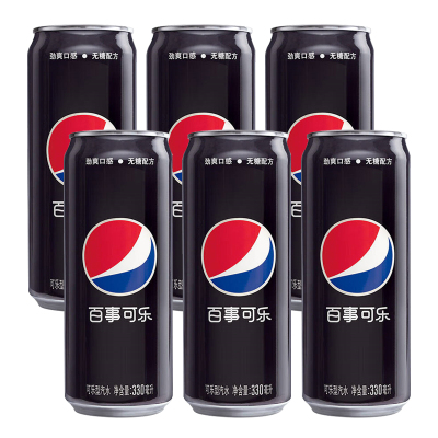 百事可乐 无糖碳酸可乐细长罐330ml*6罐组
