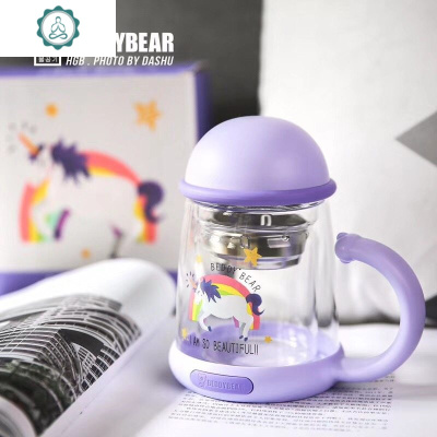 杯子单双层耐热玻璃杯独角兽花茶杯过滤办公便携创意水杯女封后