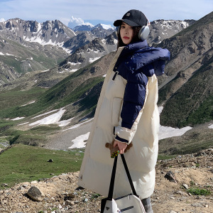 年冬季新款韩版棉衣外套连帽中长款加厚保暖棉服宽松拼色外套