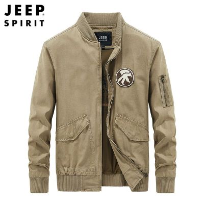 JEEPspirit夹克男装春季休闲立领外套纯棉多口袋工装宽松上衣