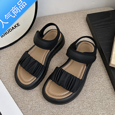 SUNTEK法式仙女风厚底凉鞋女夏季时尚配裙子2023新款百搭平底罗马鞋