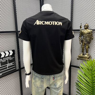 欧货夏季新款刺绣丝光棉男士修身短袖T恤印花圆领半袖男装体恤ins_2