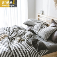 简约棉水洗棉+针织棉四件套 色双拼棉被套床单床笠床上用品 三维工匠