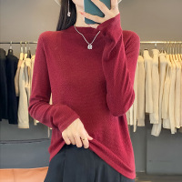 半高领精纺羊毛长袖针织衫女秋冬新款纯色毛衣打底衫宽松内搭上衣
