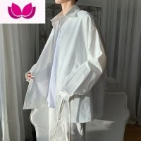 七斓宽松长袖衬衫男春季休闲百搭纯色寸衫ins潮流帅气外套学院风衬衣