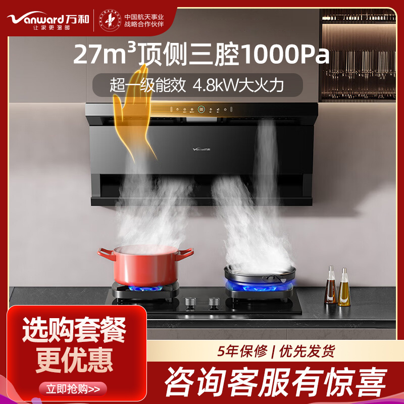 万和(Vanward)27m³顶侧双吸烟机 4.8KW燃气灶液化气灶具家用烟灶套装WL877+JZY-G6L50