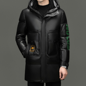 100头层真皮白鸭绒羽绒服皮夹克皮外套冬季加厚保暖中长款新款男装皮夹克海宁真皮绵羊皮