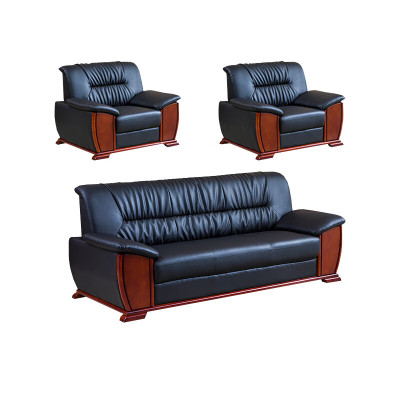 戴劲 办公沙发老板皮沙发商务会客接待会议沙发组合 头层黑牛皮1+1+3