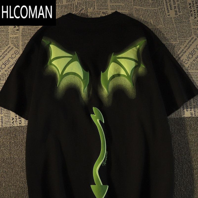HLCOMAN美式高街班服短袖t恤男女学生2024复古欧美潮牌情侣半袖上衣