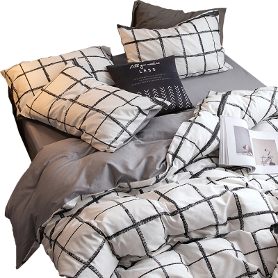 美帮汇四件套全棉全棉同款北欧风夏季简约床套白格子被套 三件套
