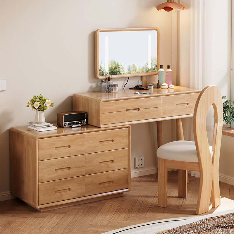 全实木斗柜梳妆台一体简约现代主卧多功能化妆台书桌可伸缩收纳柜