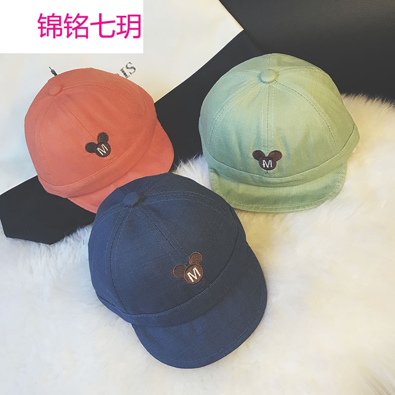 锦铭七玥宝宝帽子春季棉麻男女儿童棒球帽0-6-12个月婴儿软沿卡通鸭舌帽