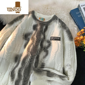 YANXU扎染毛衣男2023设计感做旧破烂复古潮流慵懒风宽松情侣针织衫