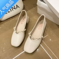 SUNTEK玛丽珍女鞋粗跟单鞋2023新款法式气质高跟小皮鞋复古浅口豆豆鞋女