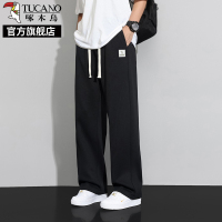 啄木鸟男士休闲裤子夏季薄款2025新款宽松直筒黑色冰丝运动卫裤K