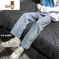 YANXU港风潮牌新款牛仔裤bf男士宽松高街潮流原宿风阔腿休闲长裤