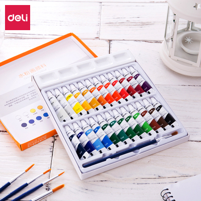 得力（deli）水彩颜料套装水粉颜料儿童美术绘画工具12色18色24色小学生初学者涂鸦画画彩绘颜料水彩颜料18色套装