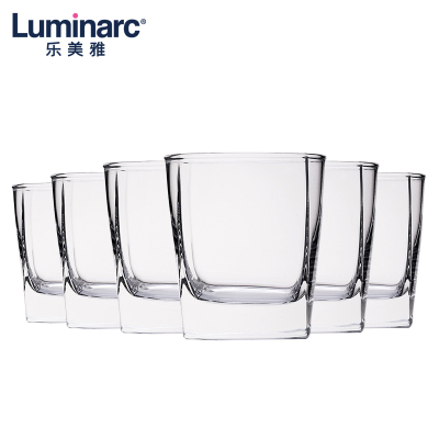 乐美雅玻璃杯家用耐高温喝水杯牛奶杯子简约耐热客厅泡绿茶杯四方威士忌杯啤酒杯司太宁6只套装