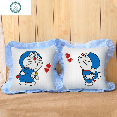 十字绣抱枕2019新款线绣自己绣小件刺绣手工卡通动漫汽车卧室沙发封后哆啦A梦（心在右边）1个含枕芯