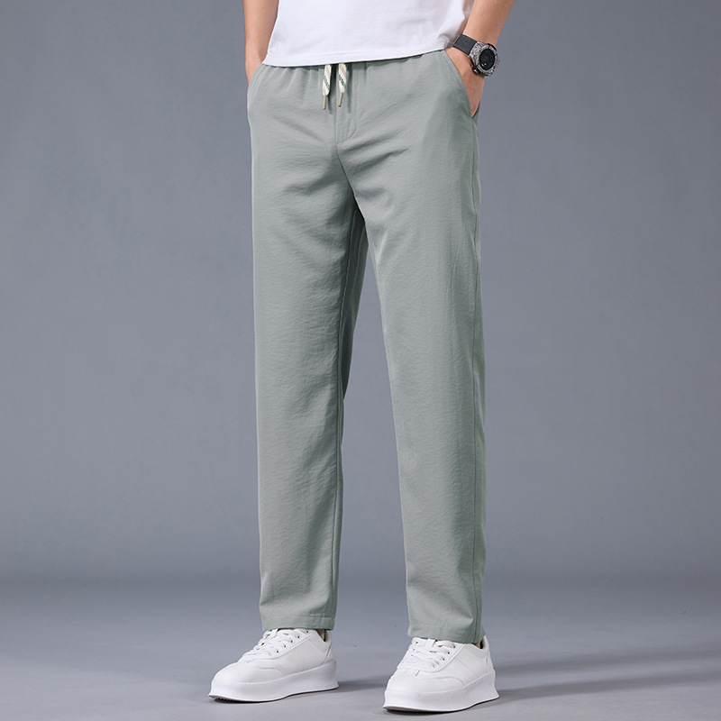 2026年 春夏男士休闲裤 豆绿抽绳直筒裤 冰丝垂感百搭裤 修身潮牌