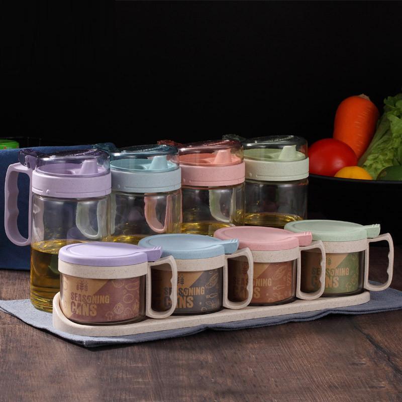 厨房调味瓶罐组合酱油瓶醋瓶调味瓶套装油盐酱醋调料罐-一套（4油壶4调味罐）