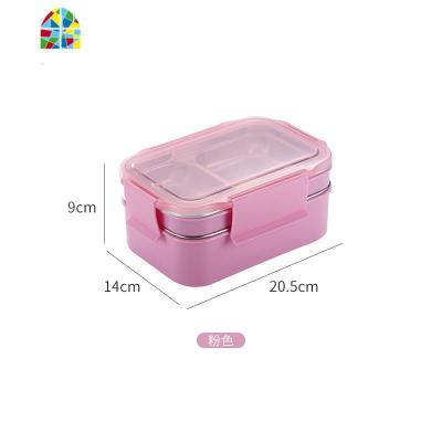 不锈钢保温桶饭盒便携大容量24小时学生两层加热上班族轻便简约 FENGHOU 嫩粉色(单饭盒)