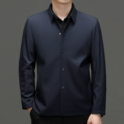 秋冬男士夹克时尚翻领休闲上衣外套宽松休闲单排扣夹克男