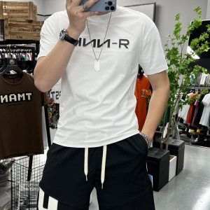 立体字母短袖T恤男士上衣圆领半袖修身打底衫上衣潮流欧洲站夏季