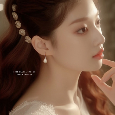 s925纯银复古气质水滴形耳环女法式轻奢高级感小众设计感耳饰批发送女朋友老婆情人节七夕生日礼物