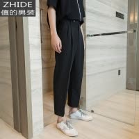 SUNTEK西西里男装休闲春季裤子男韩版潮流男士西裤九分宽松直筒西装裤西裤