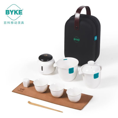 百科快客杯旅行套装 盖碗公道杯功夫泡茶茶具 乳白色 一壶3杯