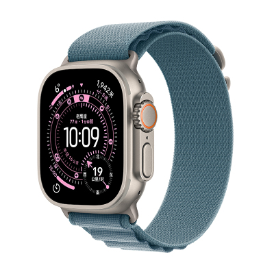 Apple Watch Ultra3 蜂窝 49毫米原色钛金属表壳 浅蓝色高山回环式表带-L