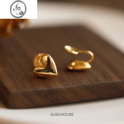 JiMi小巧爱心蚊香盘耳夹无耳洞女高级感耳钉金色复古无痛耳饰通勤新款