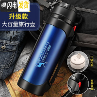 三维工匠真空不锈钢保温杯户外旅行大容量保温瓶便携车载家用热水瓶 蓝色-1900