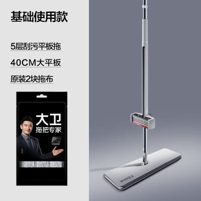 大卫P12-2平板拖把大号家用懒人一拖净加长2024新款免手洗拖地神器拖布两用 共2个拖布