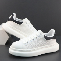 真皮小白鞋男新款夏季镂空打孔透气板鞋厚底轻便运动休闲鞋潮