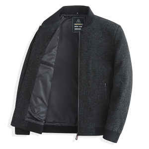啄木鸟毛呢子夹克男士棒球领春秋季新款中老年人加厚爸爸冬装外套