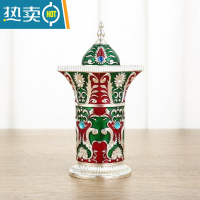 敬平欧式牙签筒创意个性家用客厅北欧ins牙签盒可爱按压式自动桶 银红绿罗马柱