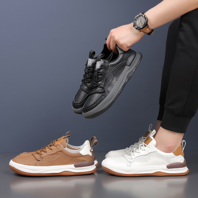 头层牛皮夏季新款男士凉鞋真皮男款透气小白鞋打孔洞洞鞋男鞋鞋子