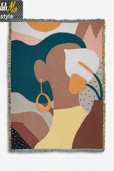 原创设计北欧INS小清新抽象 挂毯毛毯沙发盖毯沙发巾波西米亚少女 三维工匠