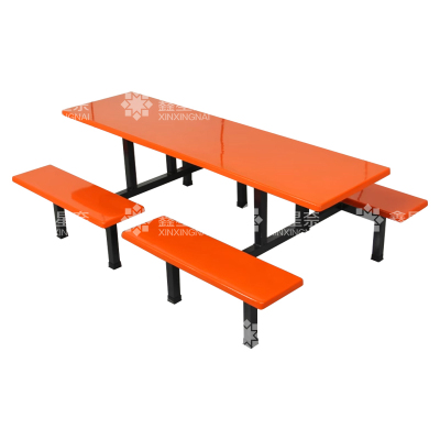 鑫星奈 XXN4040856 玻璃钢连体餐桌椅组合8人位钢架条凳款