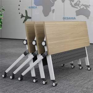易企采 1200*600*750mm 办公家具折叠培训桌移动会议桌会议室桌子会议条桌双层办公桌户外宣传桌折叠桌 120*60CM浅胡桃色（单桌不含椅）