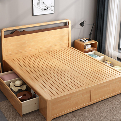 臻远 ZY-SMC-21 现代简约实木床双人床 1.5米抽屉高箱