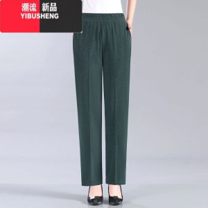 YIBUSHENG季冰丝妈妈裤子2024中老年女裤高腰弹力九分裤中年女休闲直筒裤