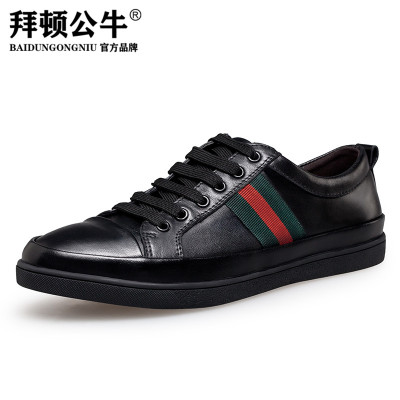 拜顿公牛男鞋秋季新款真皮板鞋男软底软面简约小黑鞋百搭韩版潮休闲男鞋