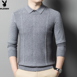 花花公子品质韩版时尚秋冬新款男士针织衫修身毛衣翻领都市男式打底上衣